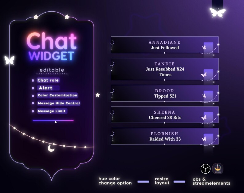 Everyone Included Widget Celestial Starry Night Twitch Chat Widget - Purple Stream Overlay ...