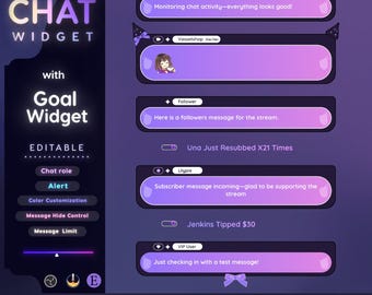 Anime Cartoonish Twitch Chat Widget - Pastel Starry Theme overlay (Digital Download)