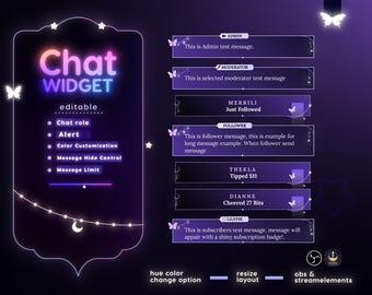 Celestial Starry Night Twitch Chat Widget - Purple Stream Overlay (StreamElements) (Digital Download)