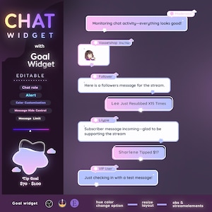 Gradient Chat Widget with Cute Alerts — Minimal Fully Customizable Custom Roles Chat with Events | Twitch Streamers | Streamelements OBS