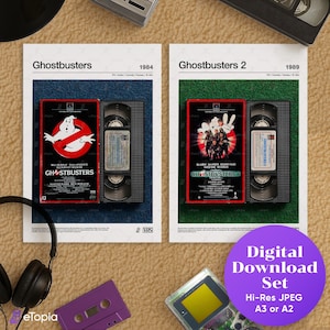80s Paranormal Comedy Poster Set | Retro VHS Style Ghost Hunting Art Prints | Supernatural Digital Wall Decor | Vintage Duo Download