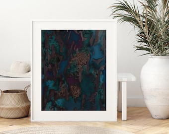 Moody Teal Abstract Art Print: Minimalist Watercolor Giclée