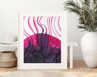 Pink and Black Abstract Watercolor Minimalist Printable Wall Art, Instant Download Digital Rainbow Art