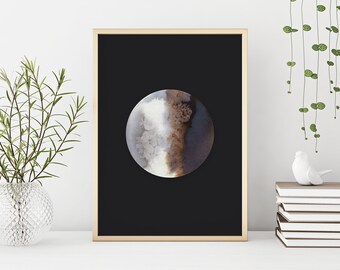 Impresión artística minimalista de acuarela lunar: Decoración celestial para el hogar (descarga digital)
