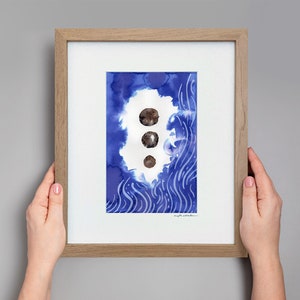 Original Abstract Watercolor, Minimalistic Art, Modern Art Painting, Original Framed Art, Small Indigo Abstract Painting