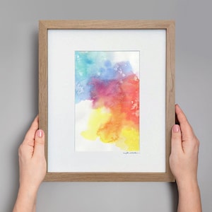 Original Abstract Watercolor, Minimalistic Art, Modern Art Painting, Original Framed Art, Small Rainbow Abstract Painting