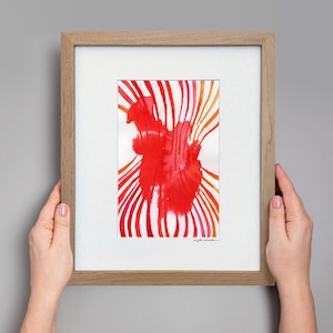 Original Abstract Watercolor, Minimalistic Art, Modern Art Painting, Original Framed Art, Small Red Abstract Painting