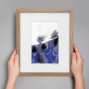 Original Abstract Watercolor, Minimalistic Art, Modern Art Painting, Original Framed Art, Small Indigo Abstract Painting