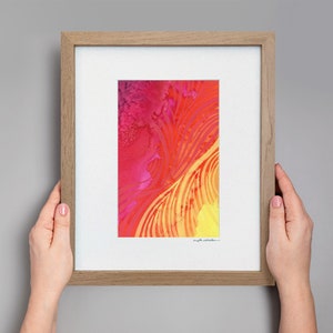 Original Abstract Watercolor, Minimalistic Art, Modern Art Painting, Original Framed Art, Small Pink Yellow Red Abstract Painting