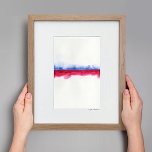 Original Abstract Watercolor, Minimalistic Art, Modern Art Painting, Original Framed Art, Small Pink Blue Abstract Painting