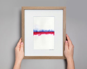 Framed Abstract Watercolor Painting: Pink & Blue Minimalist Art