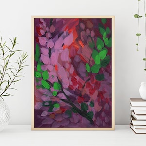 Burgundy, Green, and Pink Minimalist Printable Wall Art, Abstract Digital Painting, Instant Download