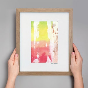 Original Abstract Watercolor, Minimalistic Art, Modern Art Painting, Original Framed Art, Small Pink Yellow Green Abstract Painting