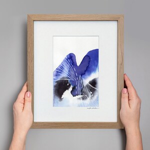 Original Abstract Watercolor, Minimalistic Art, Modern Art Painting, Original Framed Art, Small Indigo Abstract Painting