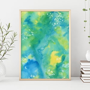 Green, Blue, and Yellow Abstract Watercolor Minimalist Printable Wall Art, Instant Download Digital Art