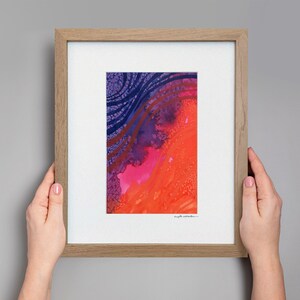 Original Abstract Watercolor, Minimalistic Art, Modern Art Painting, Original Framed Art, Small Orange Indigo Abstract Painting