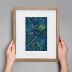 Original Abstract Watercolor, Minimalistic Art, Modern Art Painting, Original Framed Art, Small Green Teal Blue Abstract Painting