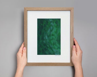 Original Green Abstract Watercolor Painting: Framed Modern Art