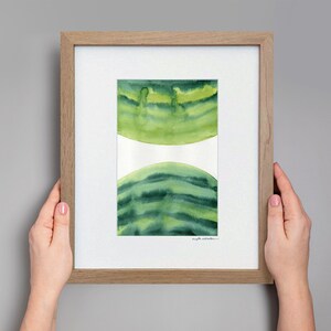 Original Abstract Watercolor, Minimalistic Art, Modern Art Painting, Original Framed Art, Small Green Abstract Painting