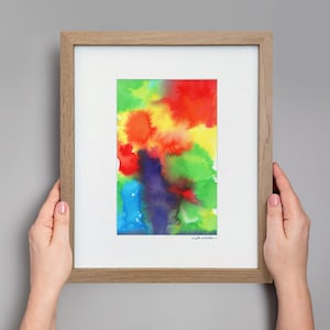 Original Abstract Watercolor, Minimalistic Art, Modern Art Painting, Original Framed Art, Small Rainbow Abstract Painting