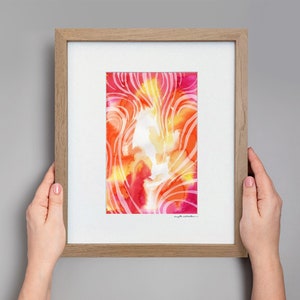 Original Abstract Watercolor, Minimalistic Art, Modern Art Painting, Original Framed Art, Small Pink Red Orange Abstract Painting