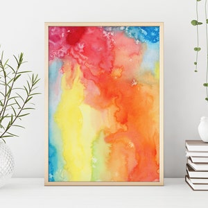 Minimalistic Printable Wall Art, Instant Download Print, Digital Rainbow Art, Colorful Abstract Watercolor Painting