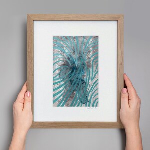 Original Abstract Watercolor, Minimalistic Art, Modern Art Painting, Original Framed Art, Small Teal Abstract Painting