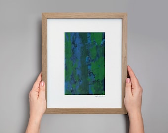 Original Blue & Green Abstract Watercolor Painting, Framed Modern Art