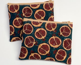 Pomegranates - Cork Leather Coin Purse, Card Zip Wallet