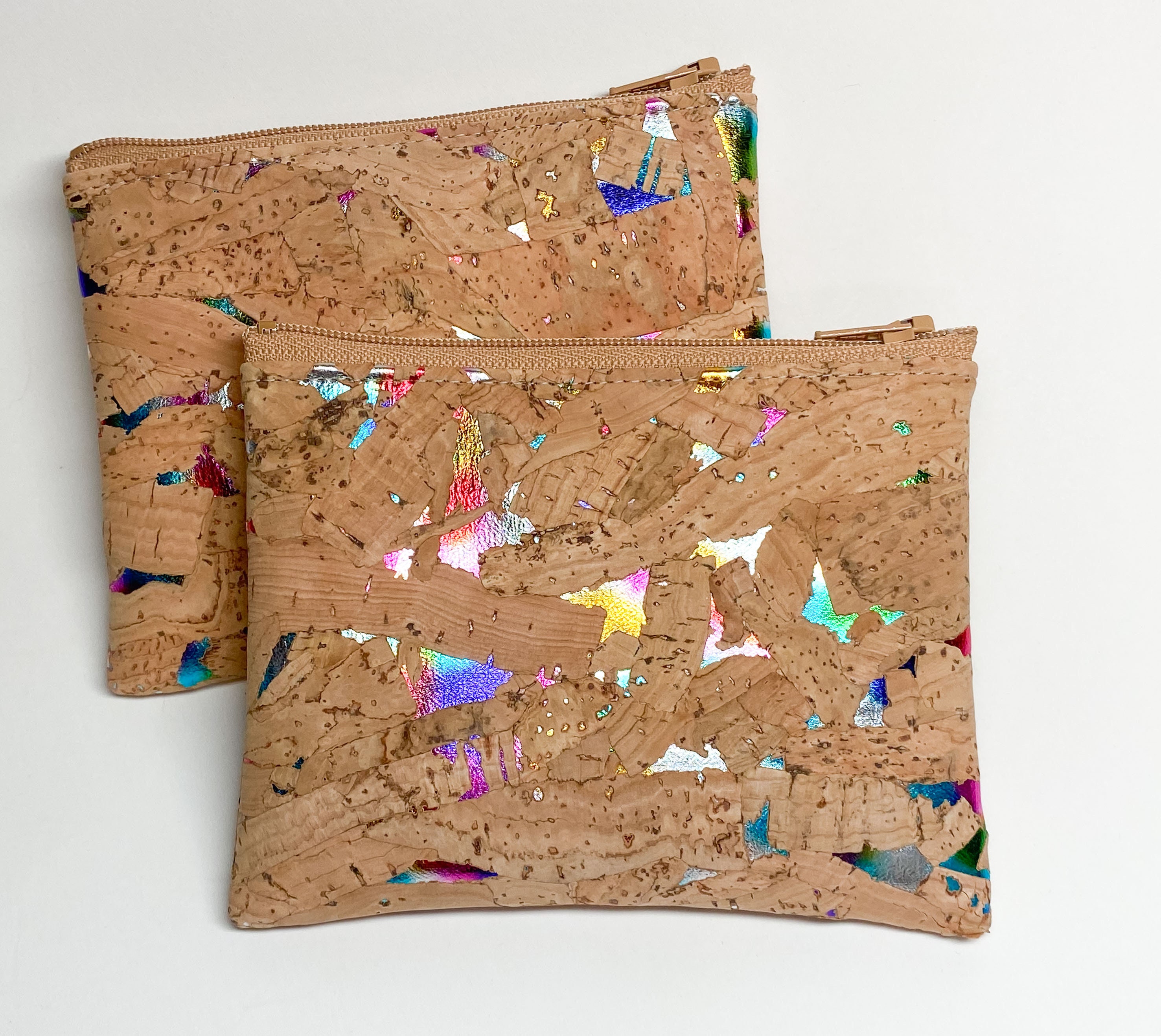 Rainbow Patches - Cork Leather Coin Purse, Card Zip Wallet
