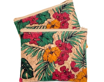 Hibiscus Flowers - Cork Leather Coin Purse, Card Zip Wallet