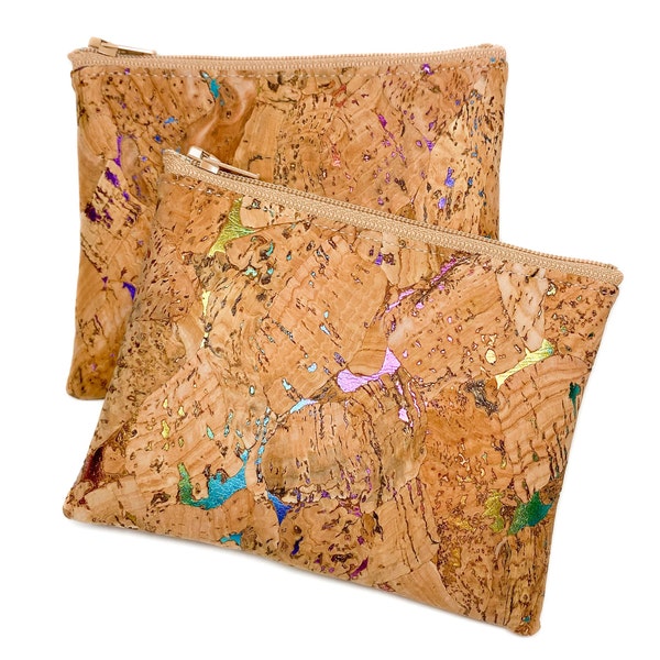 Rainbow Patches - Cork Leather Coin Purse, Card Zip Wallet