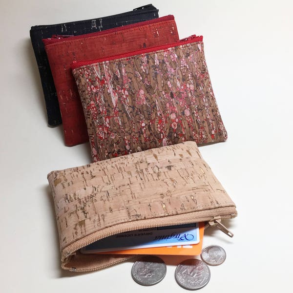 Cork Leather Coin Purse, Card Zip Wallet