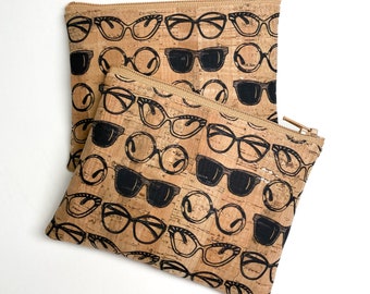 Eyeglasses - Cork Leather Coin Purse, Card Zip Wallet