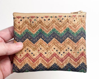 Chevron Doodle - Cork Leather Coin Purse, Card Zip Wallet