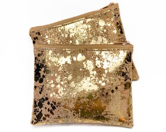 Gold Splash - Cork Leather Coin Purse, Card Zip Wallet