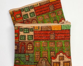 City Buildings - Cork Leather Coin Purse, Card Zip Wallet