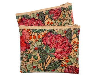 Tropical Flora - Cork Leather Coin Purse, Card Zip Wallet