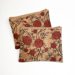 Red Roses Cork Leather Coin Purse, Card Zip Wallet image 1