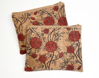 Red Roses - Cork Leather Coin Purse, Card Zip Wallet