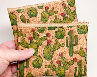 Desert Cacti - Cork Leather Coin Purse, Card Zip Wallet