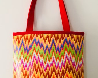 City Tote Bag  - Solar Flare Chevron Laminated Cotton