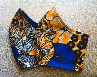Adult Fabric Face Masks - Ankara fabric African Fabric Blue/Orange