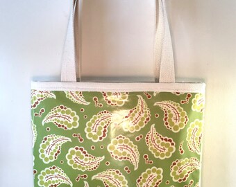 City Tote Bag  - Green Paisley Block Print Laminated Cotton