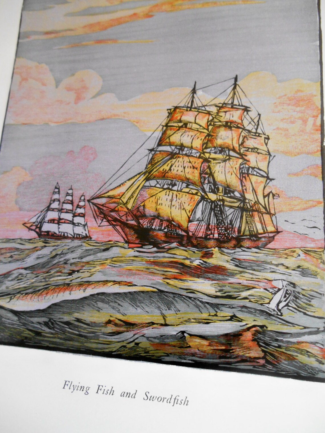 Clipper Ship print 1936 color wood engraving wall art Etsy