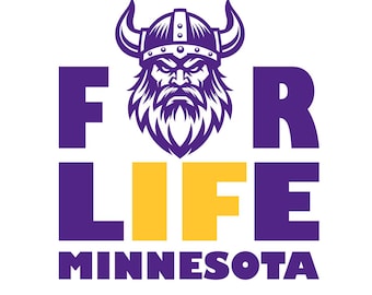 May include: Purple and gold graphic with a Viking helmet and the words "FOR LIFE MINNESOTA".