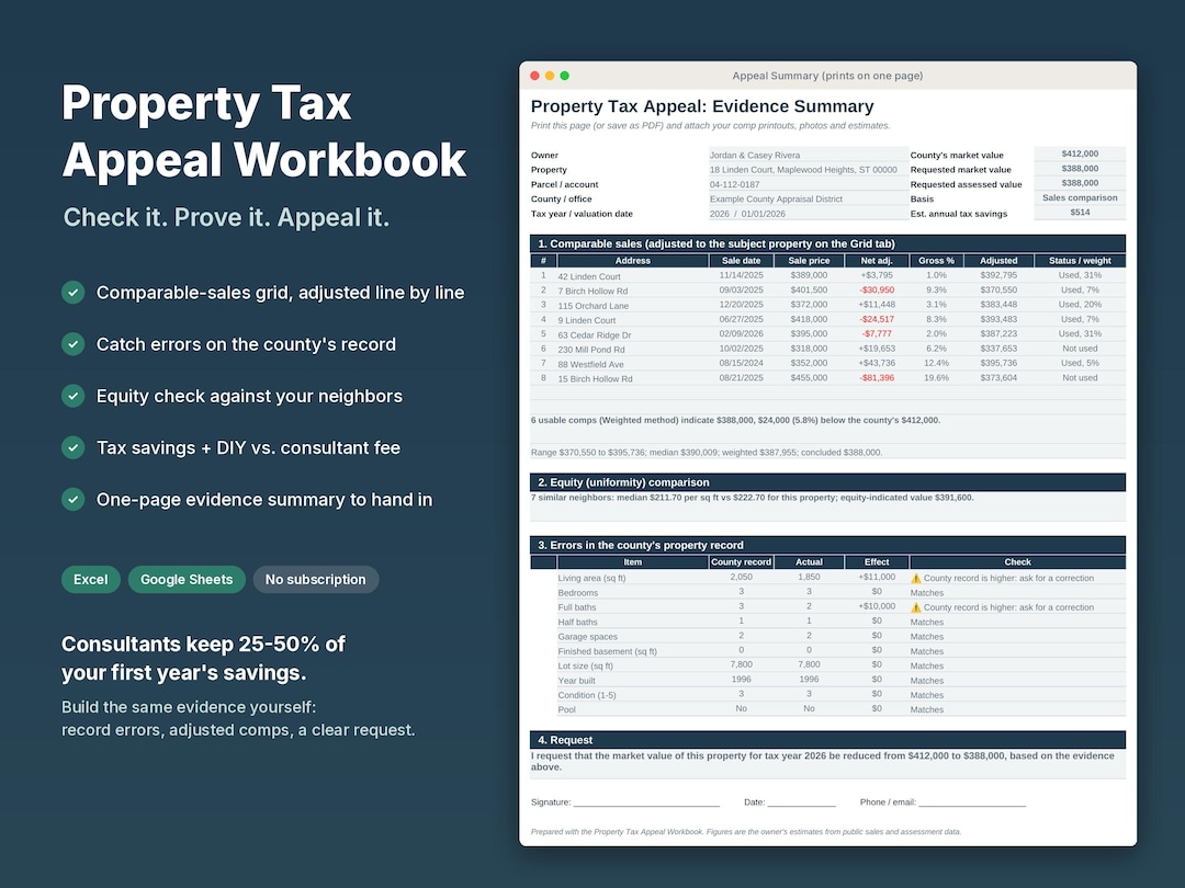 Property Tax Appeal Workbook, Protest Your Assessment, Comparable Sales ...