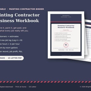 Printable Painting Contractor Business Planner, Paint Estimate Sheet Pdf, Painting Invoice, Job Log, Work Order, Invoice Book