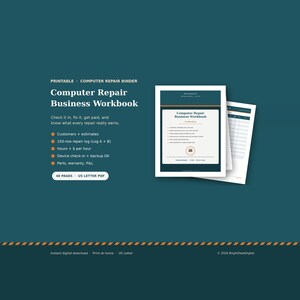 Computer Repair Invoice and Repair Ticket Log, Computer Repair Business Planner, Device Check In Log, PC Repair Parts and Warranty Log Pdf