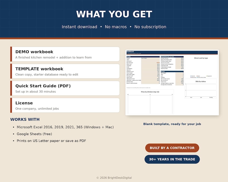 Contractor Estimate Spreadsheet, Construction Bid Calculator, Proposal ...
